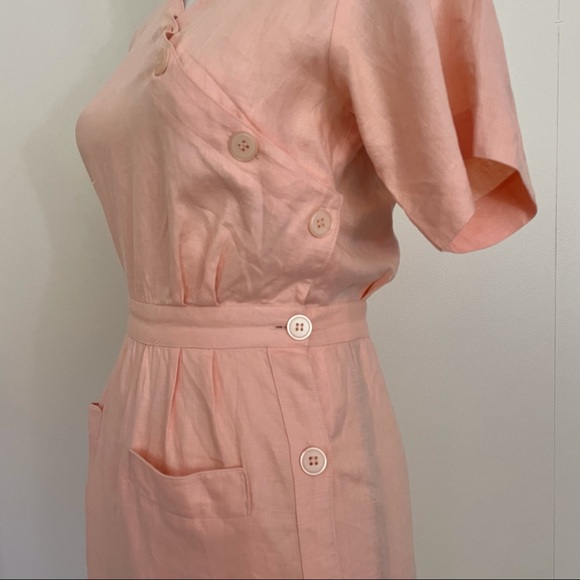 Vintage 80s Linen Button Wrap Dress - Picture 6 of 7